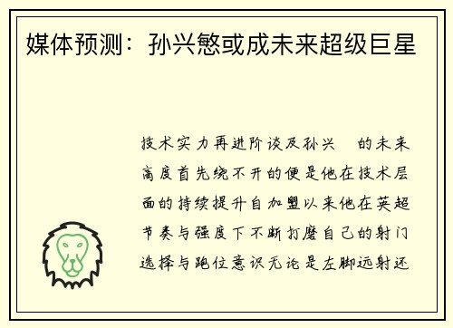 媒体预测：孙兴慜或成未来超级巨星